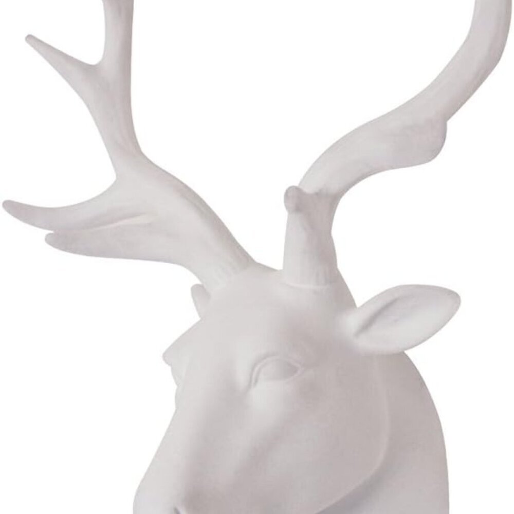Animal Head Wall Art, Deer head Wall Decor, White Fake Furry/Felt/Velvety Resin